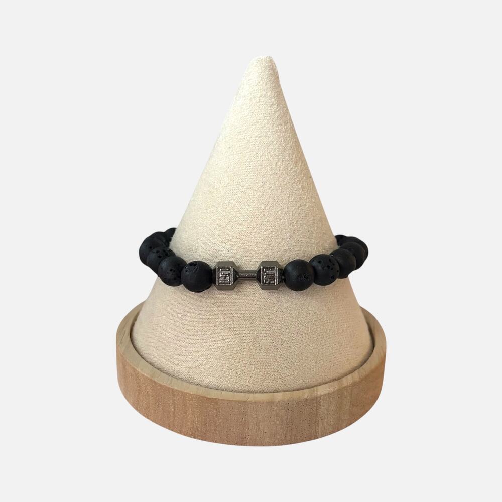 Men’s Black Natural Stone Dumbbell Bracelet
